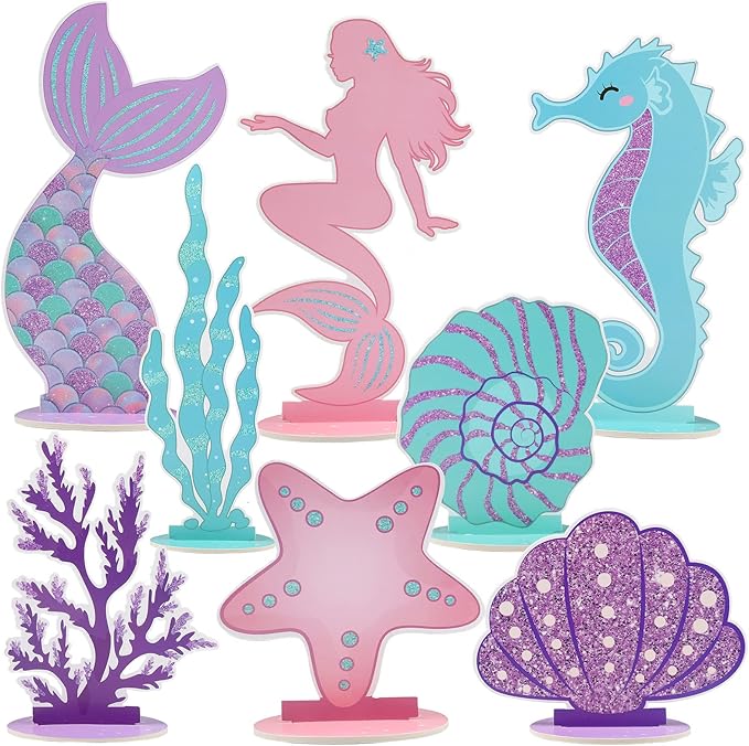 Mermaid Party Decorations Glitter Mermaid Table Centerpiece for Birthday Party Under the Sea Table Centerpiece Ocean Theme Table Ornaments for Girl Baby Shower Birthday Party Supplies DIY Decor