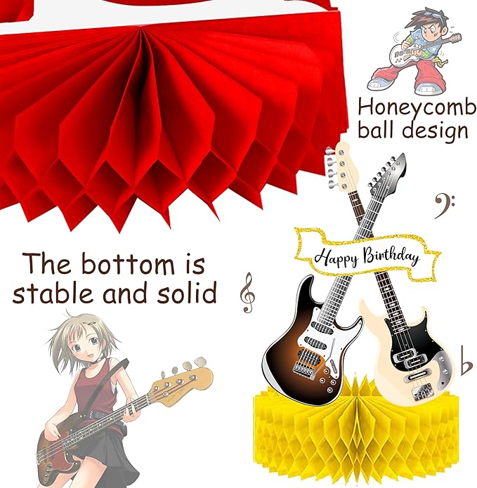 Music Guitar Honeycomb Centerpieces 13Pcs Guitar Birthday Party Table Centerpieces Rock Guitar Table Decorations Music Birthday Party Decoration for Music Instrument Baby Shower Supplies