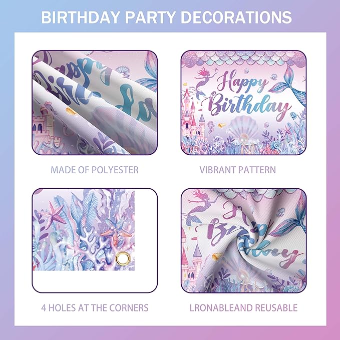 Mermaid Birthday Decorations For Women,Colorful Jellyfish Lanterns,Happy Birthday Backdrop,Banner Balloons,Table Cloth,Paper pom poms Party Supplies for Girls