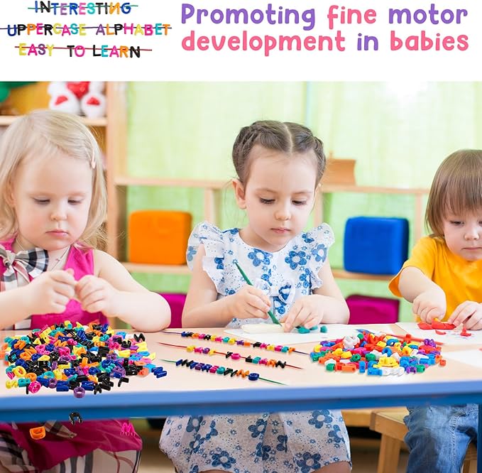Wesiti Lacing Letters Beads Alphabet Learning Toys Toddler ABC Alphabet Beads Lacing Sports Skills Toys for Preschool Games Homeschool Supplies Early Spelling(Uppercase Letters,408 Pcs)
