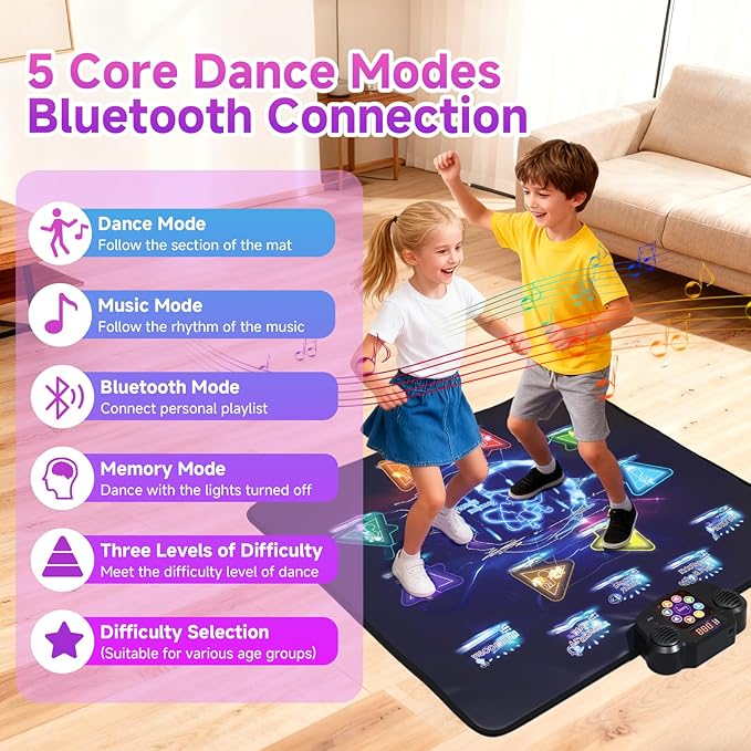 Wireless Bluetooth Dance Mat | Built-in Music 8 Games 3 Levels | Gifts for Kids Birthday Christmas Children's Day | Boys Girls 3-15 Years Old