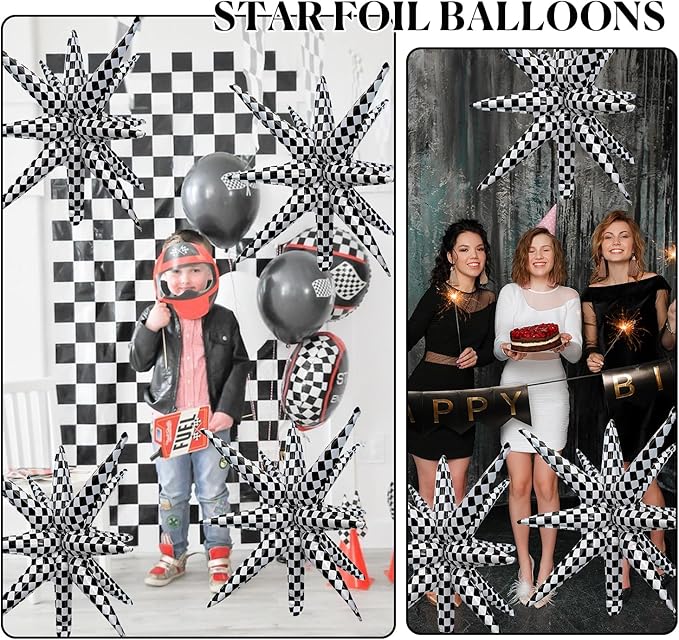 6 Pcs Plaid Star Foil Balloons One-Piece 14-Pointed Star Balloon 4D Starburst Cone Mylar Balloon 22inch Christmas Birthday Wedding Wedding Anniversary Party Supplies (Plaid)