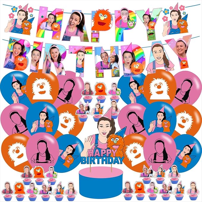 Generic Rachel Birthday Decorations, Cartoon Teacher Party Supplies for Girls & Boys with Happy Birthday Banner, Cake & Cupcake Toppers, Balloons