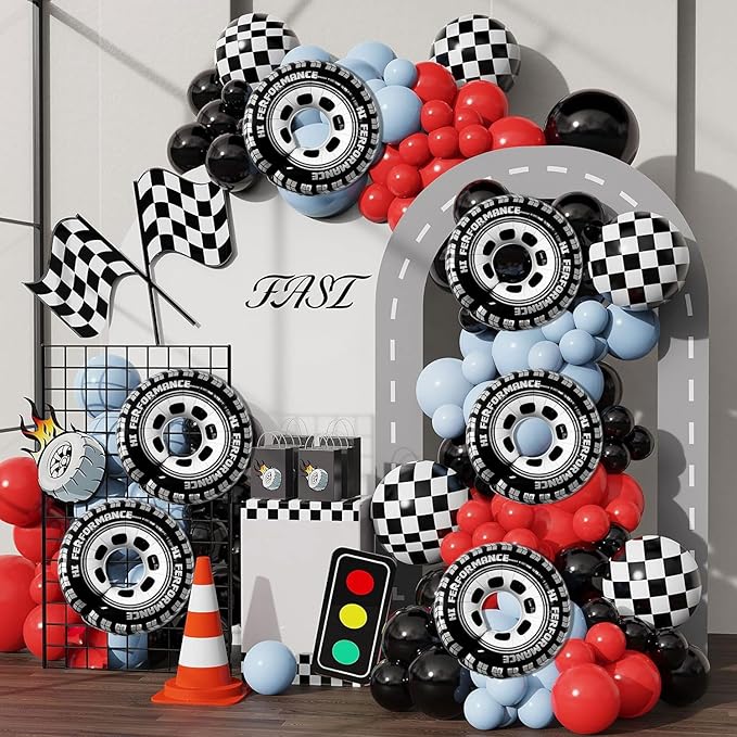 30 Inch Wheel Balloons, Race Car Tire Balloons, Racing Cars Wheels Theme Birthday Party Decorations Supplies for Men and Boys 6Pcs