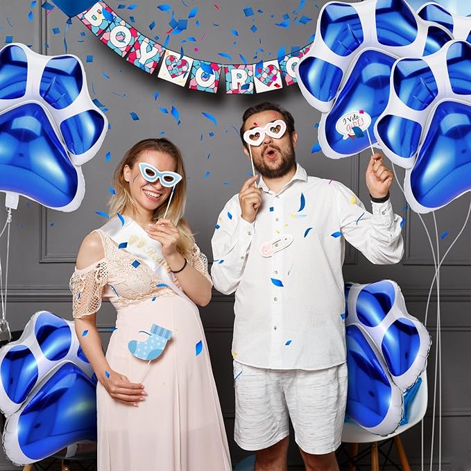 Hungdao 9 Pcs 28 x 26 Inch Blue Dog Paw Balloons Paw Print Foil Balloons Large Puppy Birthday Party Supplies for Baby Shower Pets Dog Themed Party Decorations