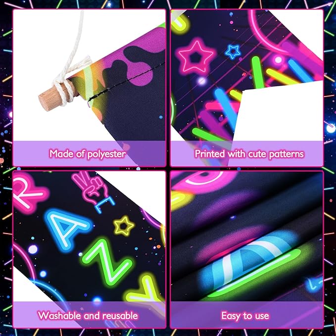 3 Pcs Neon Banner Party Decorations Let's Glow Banner Glow in the Dark Porch Sign Welcome Birthday Porch Sign for Neon Birthday Party Supplies Club Halloween Classroom Decorations