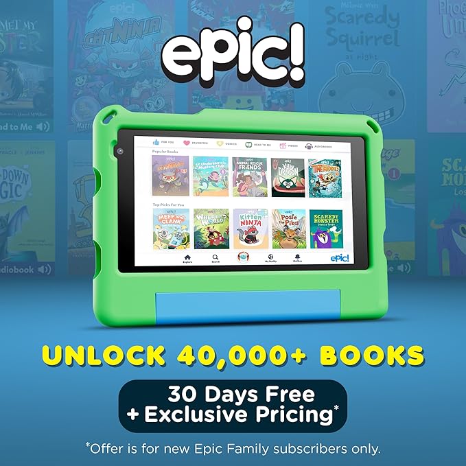Contixo A7 Kids Tablet with 14 Apps, Lingokids & Epic, 7" HD Screen, Android 15, Parental Controls, WiFi, 3+32GB Storage, al Tablet for Kids Ages 3-12, Boys & Girls Gift, Green