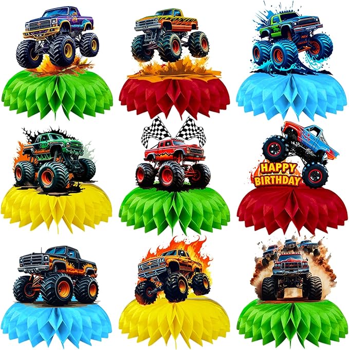 9 Pcs Monster Truck Centerpieces Monster Truck Birthday Decorations Monster Truck Table Decorations Monster Truck Party Supplies
