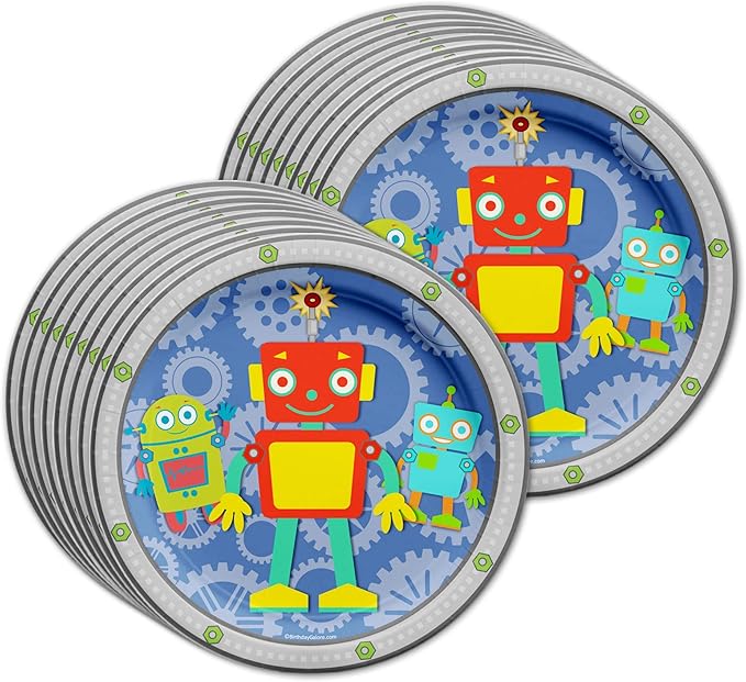 Robot Birthday Party Supplies Set Plates Napkins Cups Tableware Kit for 16