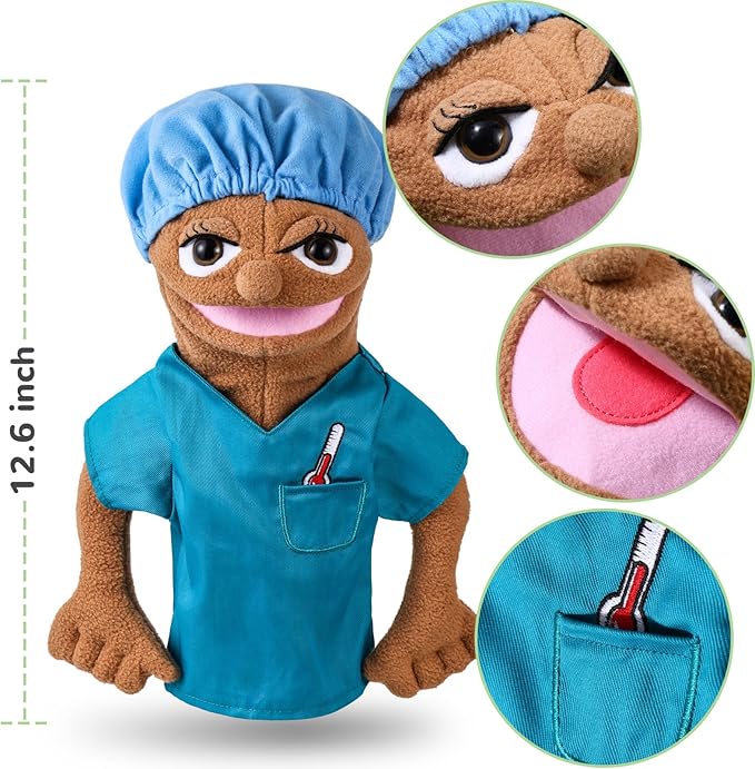 Role Play Hand Puppets Hand Plush Chef Doctor Fireman Pirate Detective Athlete Nurse Worker Hand Puppet Toys Puppets for Kids Storytelling Imaginative Pretend Play Teaching Preschool(Nurse)