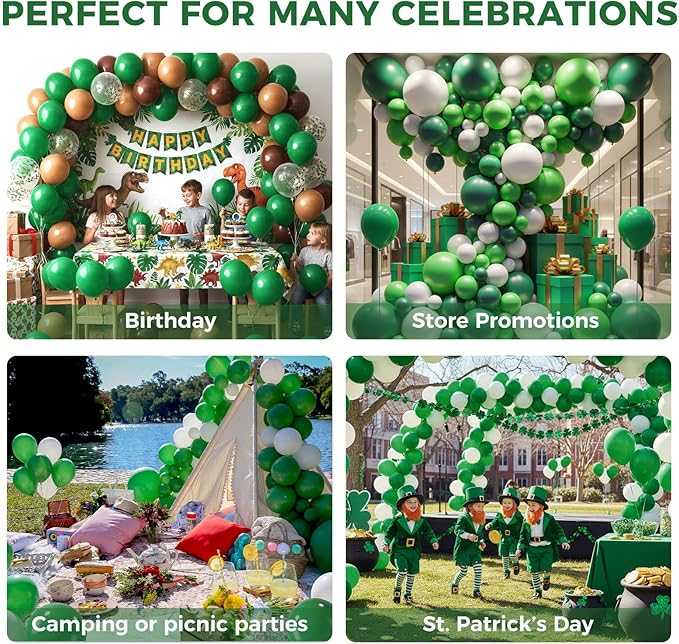 LovesTown 110PCS Latex Balloons 12inch, Party Balloons Arch with Ribbon for Birthday Jungle Family Reunion Party St. Patrick's Day Decorations Dark Green (Pack of 2)