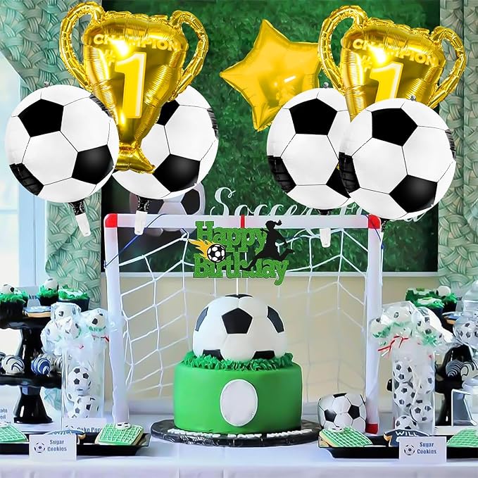 4D Sphere Soccer Balloons 8 Pcs 22 inch Champion Trophy Balloons for Soccer Party Decorations World Cup Decor Sports Football Ball Fans Birthday Party Decoration Supplie