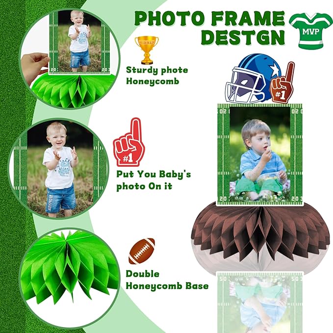 First Year Down Birthday Party Decorations Football Honeycomb Centerpieces, First Down Birthday Photo Table Centerpieces, 1st Year Down Decorations for Football Party Supplies