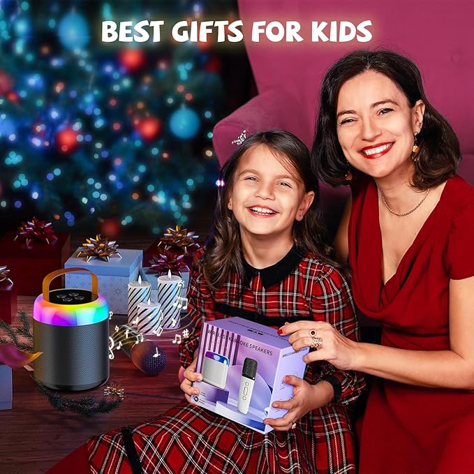 Mini Karaoke Machine for Kids, Portable Bluetooth Speaker with Wireless Microphones, Gift for Girls Toys 4, 5, 6, 7, 8, 10, 12+ Years Old Birthday Family Home Party(Y2-Black-1 Mic)