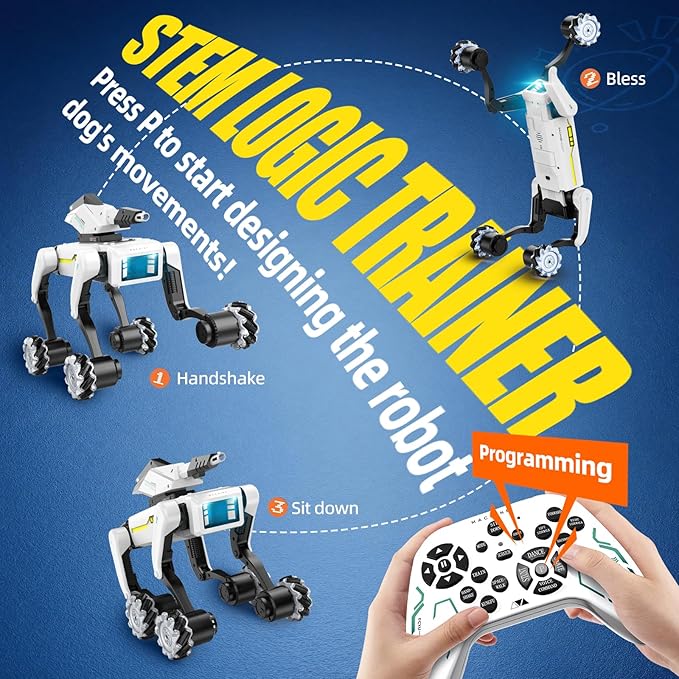 3 in 1 Robot Dog with Wheels Kit, 30+ Bionic Actions, Voice & Remote Control, Programmable Moves, All-Terrain Stunt Pet, Ideal Gift for Kids Aged 6+(Removable Claw & Cannon)