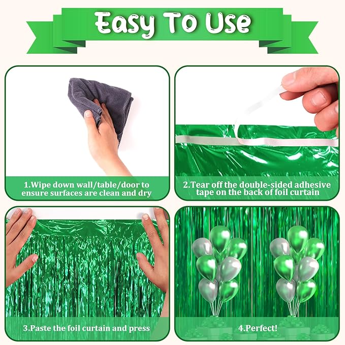 3.3 x 6.6 ft Foil Fringe Backdrop Curtains, Tinsel Streamers Party Decorations, Fringe Backdrop for Birthday, Baby Shower, Gender Reveal, Graduation (9, Green)