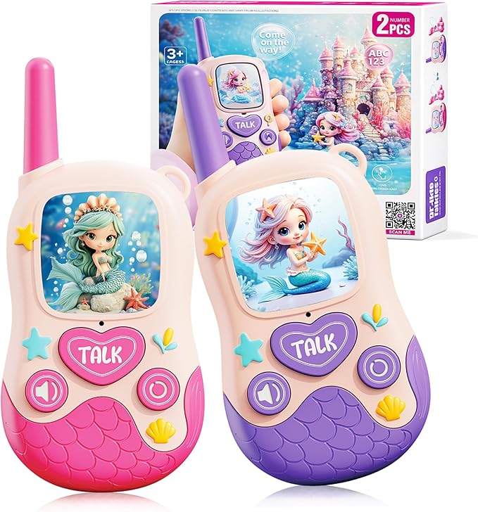 Walkie Talkies Toys for Kids:Mermaid Toys 2 Pack Birthday Gifts for 3 4 5-7 8 Year Old Girls Toy for 4 5 6 7 8-10 Year Old Camping Outdoor Games,Easter Christmas Stocking Stuffers for Girls Kids
