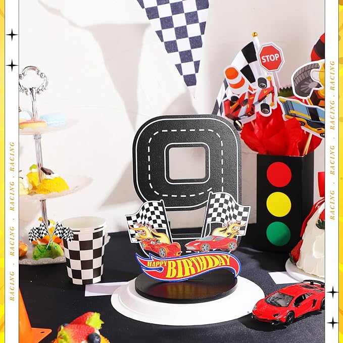 Race Car 9th Birthday Number Sign Centerpiece Race Car Theme 9th Birthday Party Supplies Wooden Table Decoration Photo Props for Boys Nine Years Old