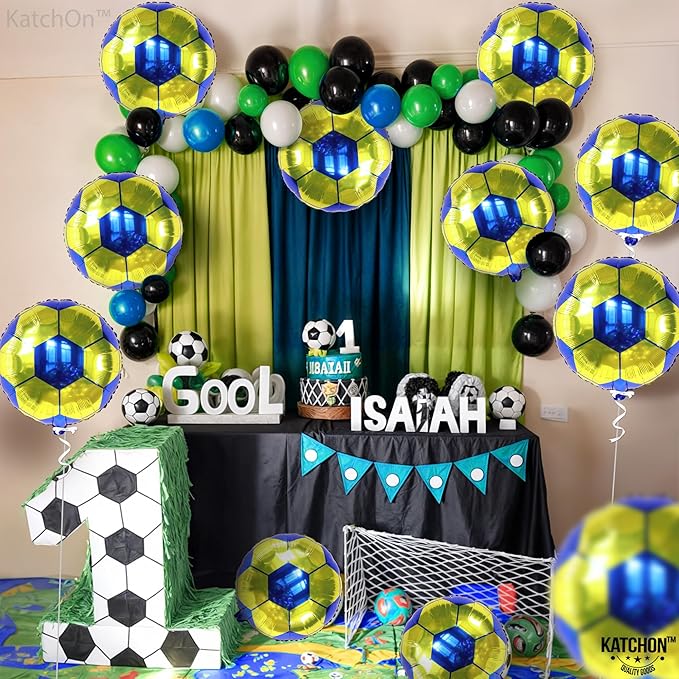 KatchOn, Yellow and Blue Soccer Balloons - 18 Inch, Pack of 10 | Soccer Birthday Party Decorations for Football Party Decoration, Sports Themed Party Decorations | Blue and Yellow Balloons