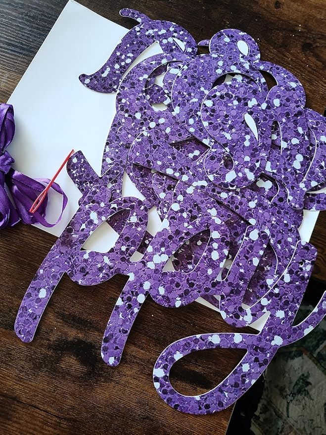 CC HOME Purple Glitter Happy Easter Cross Banner He is Risen Party Hanging Banner Easter Theme Birthday Bridal Wedding Baby Shower Boys Girls Kids Home Classroom Party Supplies Decoration