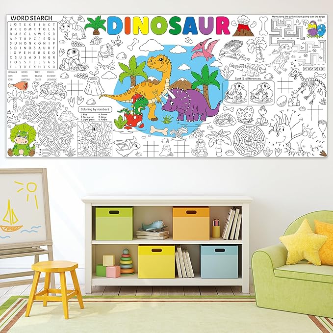 Naozinebi Dinosaur Giant Coloring Poster for Large Coloring Tablecloth Big Paper Sheets Page Dino Table Cloth DIY Activity Game Art Crafts Mat Wall Home Party Decoration Supplies
