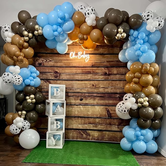 Blue Cow Print Balloons - Western Cowboy Baby Shower Decorations, Light Blue & Brown Cow Latex Balloons for Farm Animal Theme Birthday Party Supplies