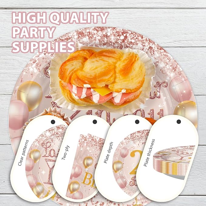 96Pcs 29th Birthday Party Decorations for Women Rose Gold 29th Birthday Plates and Napkins Last Year In My 20s Decorations for Women Lady Her Cheers to 29 Years & 29 Fabulous Party Supplies Serves 24