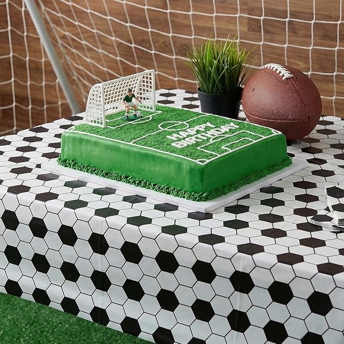 Oudain 6 Pcs Soccer Party Tablecloth 54 x 108 Inch Rectangle Football Table Cloth Disposable Plastic Sport Themed Table Covers for Soccer Day Birthday Party Supplies Favors (Black, White)