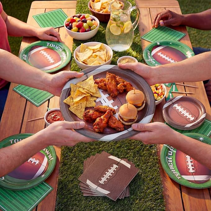 Football Birthday Party Decorations for Boys Serves 16 – Kids Sports Theme Party Supplies with Snack Stadium Tray, Plates, Cups, Banner & Tablecloth
