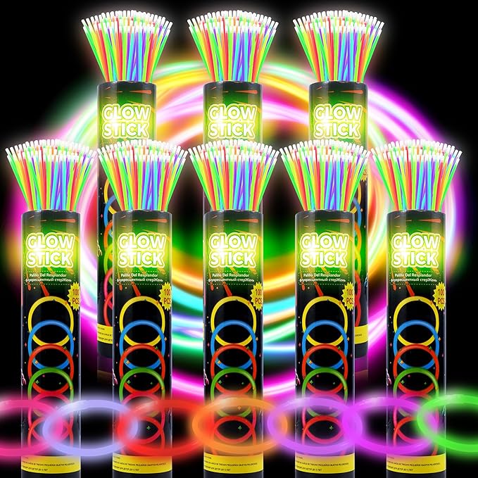 800 Ultra Glow sticks bulk party pack，8" Neon Glowsticks Easter Party Favors，Glow sticks for kids，Halloween Glow in the Dark Party Supplies Pack、With Bracelets and Necklaces