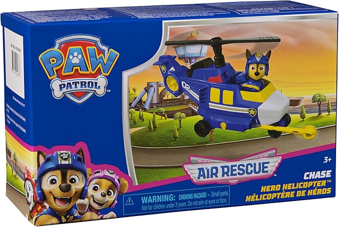 PAW Patrol: Air Rescue Chase Action Figure & Hero Helicopter Toy with Projectile Launcher & 2 Projectiles, Kids Toys for Boys & Girls Ages 3+