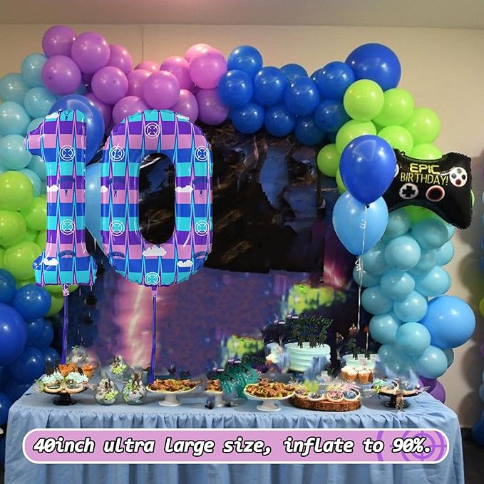 40 Inch Video Game Theme Number 10 Balloons Large Birthday Party Number Balloons Piñata Gaming for Kids Battle Boys Birthday Party Decoration Supplies