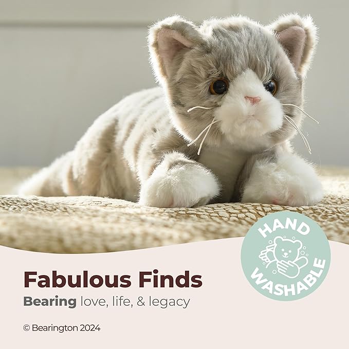 Bearington Socks Stuffed Cat Plush - 15" Realistic Grey Tabby Cat Plush Toy with Soft Fur and Lifelike Details - Stuffed Kitty - Adorable Cuddly Kitten Plushie Gift for Kids and Toddlers