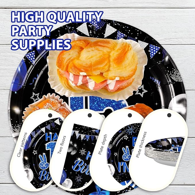 Grencian 96Pcs 15th Birthday Party Decorations for Boys Blue and Black 15th Birthday Plates Disposable Official Teen 15 Tableware for Teen Boy I’m 15 Bro 15 Years Old Halloween Party Serves 24