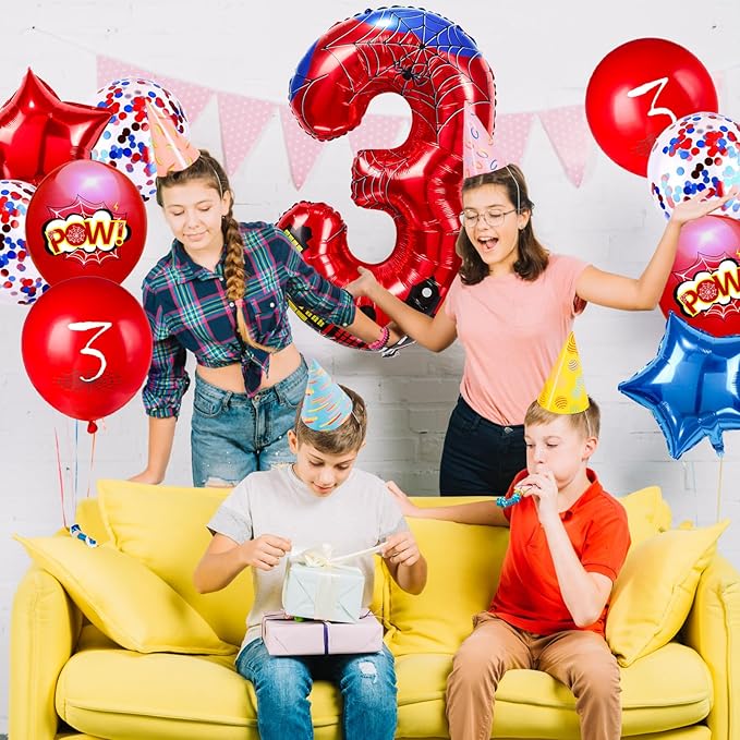 Cartoon Hero 40 Inch Red and Blue Spider Theme Number Foil Birthday Decoration Balloons, Cartoon Party Birthday Supplies, Number large Balloons for Spider Theme Party (3)