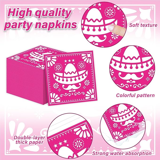 96 Pcs Mexican Fiesta Tableware 5 De Mayo Party Supplies for 24 Guests Mexican Papel Picado Disposable Plates Napkins for Party Decorations Fiesta Taco Carnival Birthday Baby Shower Favors