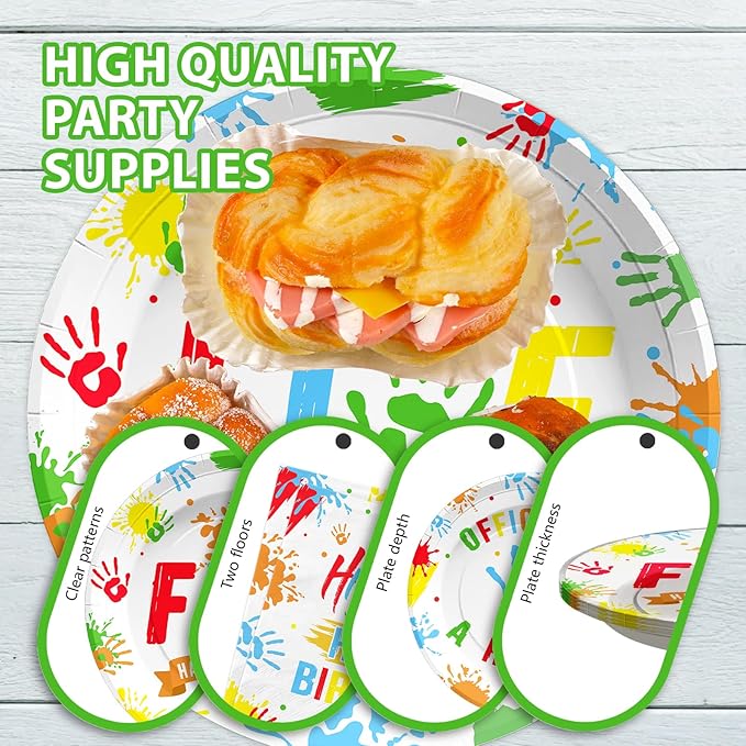 96Pcs Hi Five Birthday Decorations Colorful High Five Birthday Party Plates and Napkins Disposable 5 Year Old Tableware for Kids Boys Girls 5th Party Supplies, Serves 24