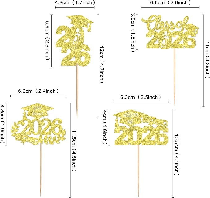 Graduation Cupcake Toppers 2026, Food/Appetizer Picks For Graduation Party Mini Cake Decorations 2026 Cupcake Toppers Graduation 24 Pieces (golden)