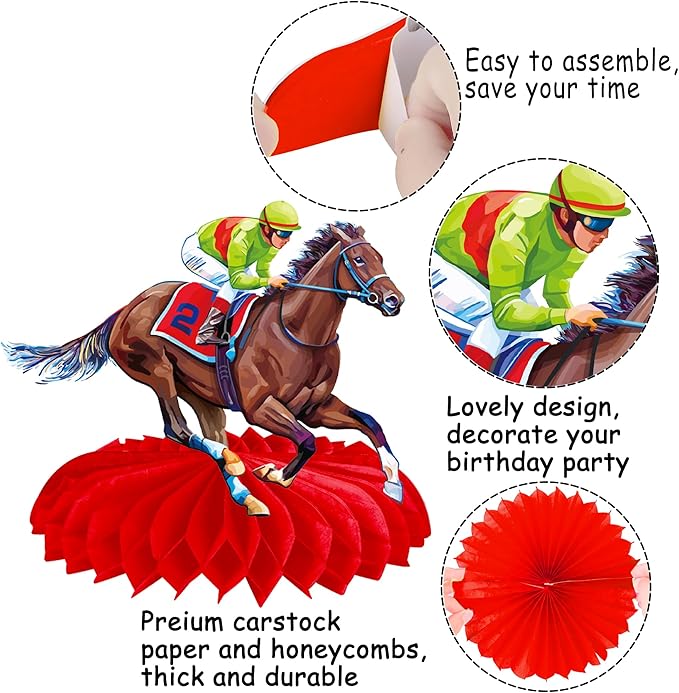 Horse Racing Honeycomb Centerpieces 12Pieces Horse Racing Table Decorations Horse Racing Party Horserace Derby Day Supplies for Equestrian Theme Race Horse Birthday Decor