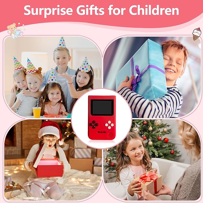 Handheld Game Console -2.4-inch HD Screen, 218 Video Games, Mini Arcade Electronic Toy Birthday Gift, Suitable for Children and Adults, Needs 3 AAA Batteries (Red)