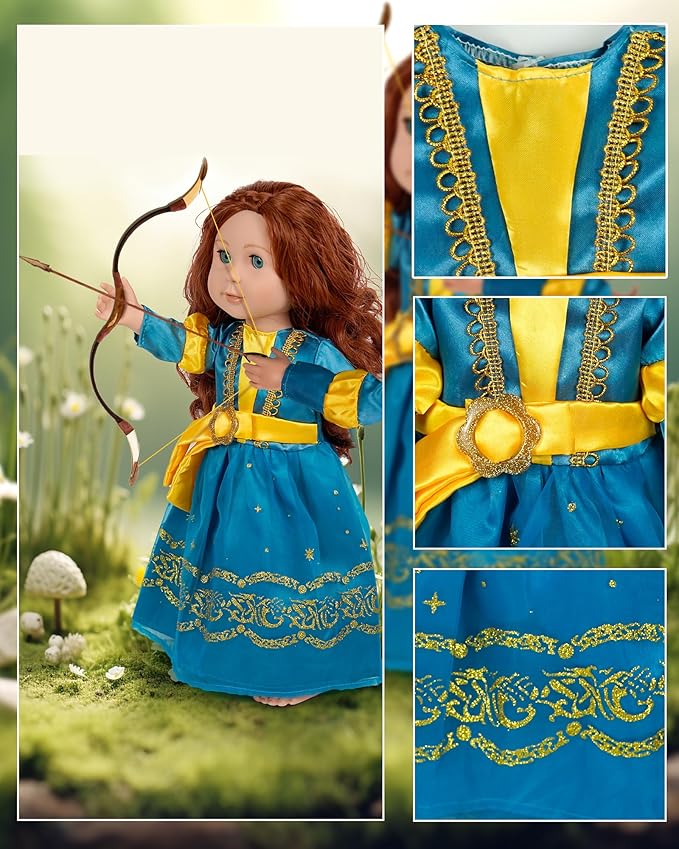ARTST 18 inch Doll Clothes Accessories, 6PCS Princess Costume Set with Crown Fits for 18 inch Girl Dolls, Gift for Girl Christmas Birthday Party