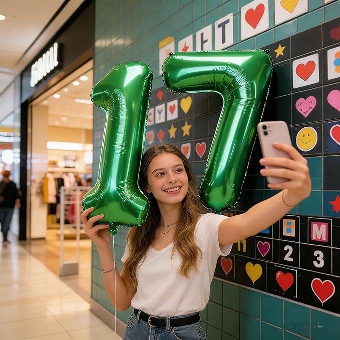 17 Numbers Balloons 40 Inch, Dark Green 17th Birthday Decoration for 1 7 17 71 Men & Women, Foil Big Number Balloon for Wedding Store Anniversary Promotion Party Decorations