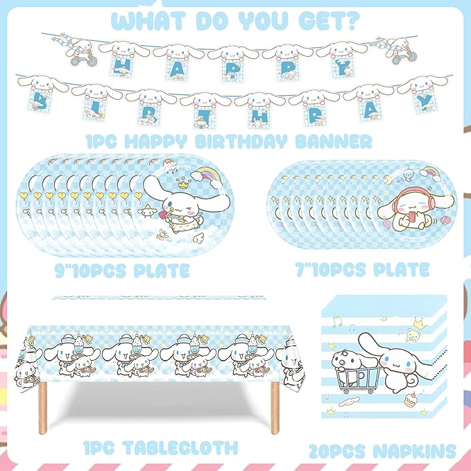 Cartoon Theme Birthday Party Decorations Supplies, Cartoon Party Tableware Include Birthday Banner, Tablecover, 10Pcs 9" Plates, 10Pcs 7" Plates, 20 PCS Napkins