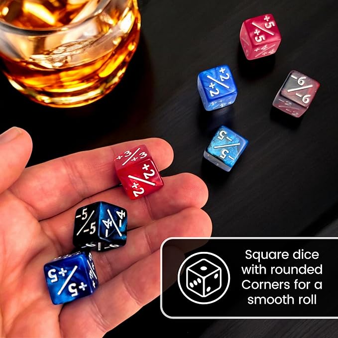 Luck Lab MTG Magic Life Counter Dice, 48 PCS - Compatible w/Magic Card Game Accessories, CCG Creature Stats w/ 2 Dice Bags (Blue Pearl, Blue Swirl, Red Pearl, Red Swirl)