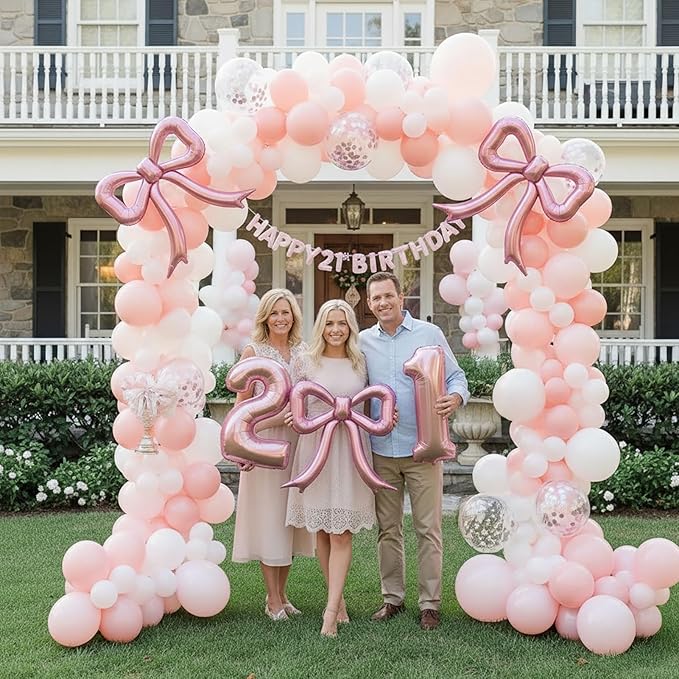 5 Pcs Pink Bows Balloons Party Decorations for Girl Women Pink Bow Birthday Decorations Giant Foil Balloon Baby Shower Bridal Engagement Wedding Decor Bachelorette K-pop music Theme Party Supplies