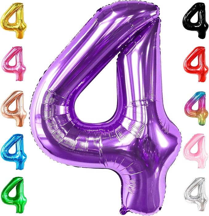 KatchOn, Giant Purple 4 Balloon Number - 40 Inch | Purple Number 4 Balloon, Mermaid 4th Birthday Decorations for Girls, Women | 4th Birthday Balloons | 4th Happy Anniversary Decorations