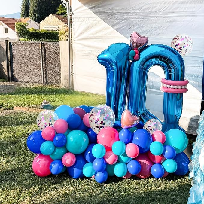 Pink and Blue Balloons, 60pcs 12 Inch Royal Light Blue Hot Pink Confetti Birthday Balloons for Girl Fun Theme Birthday Beach Party Supplies Baby Shower Party Decorations