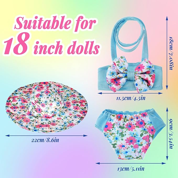 Kajaia 8 Pcs Doll Clothes 18 Inch Doll Clothes and Accessories Dress Flip Flops Hat Outfit Swimsuit Accessories for 18 Inch(Swimsuit)