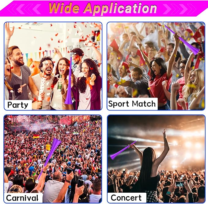 Collapsible Stadium Horn 24 Inch Vuvuzela Plastic Trumpet Blow Horns Noisemakers Loud Sound Soccer Cheer Horn for Sporting Events Graduation Games School Party Supplies Favors Accessories