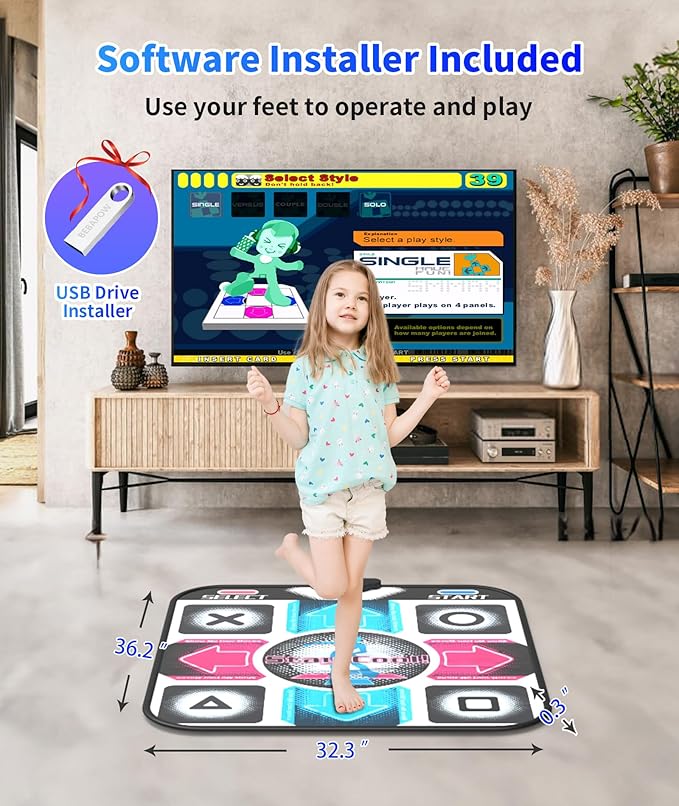USB Dance Mat for PC/Computer, Upgraded Dance Pad for Home Entertainment & Exercise, Dancing Game Installer Included, Only Compatible with Windows System (Pattern-A)